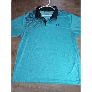 Under Armour The Playoff Polo Blue Polo Shirt Black Collar Mens 2XL XXLarge